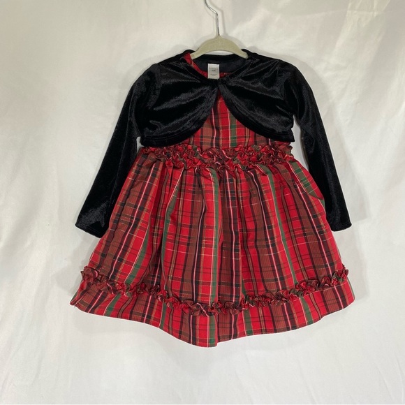 George Girl’s Ruffle Christmas Plaid Party Dress w/ Velvet Bolero - Picture 2 of 9